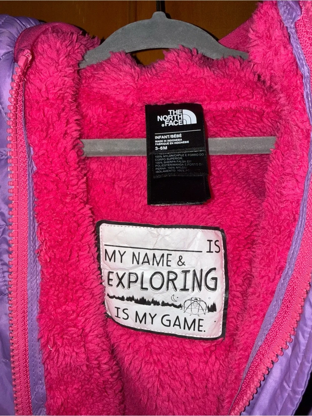 The North Face Lavender Quilted Baby Snowsuit with Pink Trim